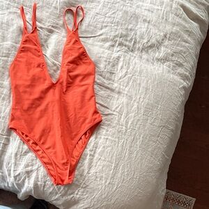 H&M Orange Women's One Piece Swimsuit plunge neckline